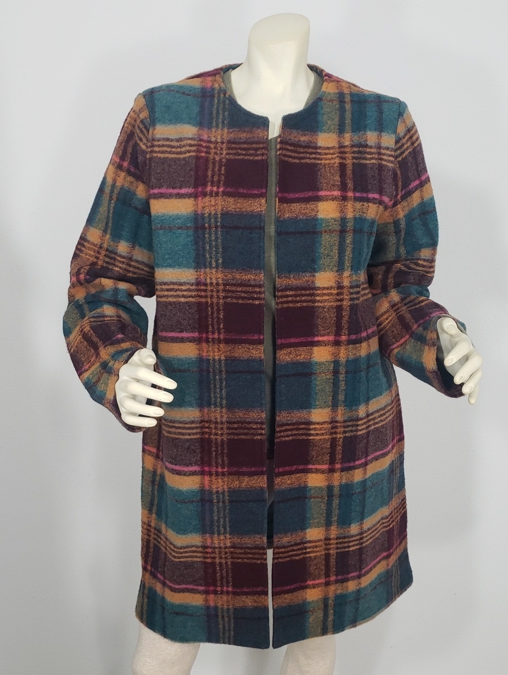 NWT RACHEL ZOE WOOL BLEND PLAIDS OPEN FRONT COAT WOMEN'S L